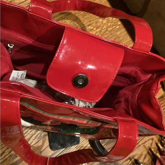 VINTAGE RED PATENT LEATHER SCOTTY DOGS HOLIDAY TOTE BAG - Picture 14 of 16